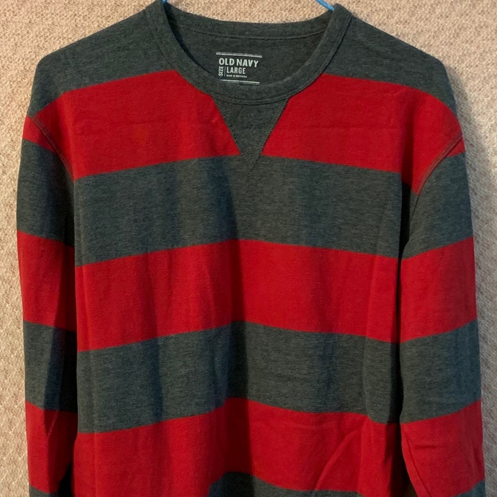 Red + Grey Thick Striped Sweater